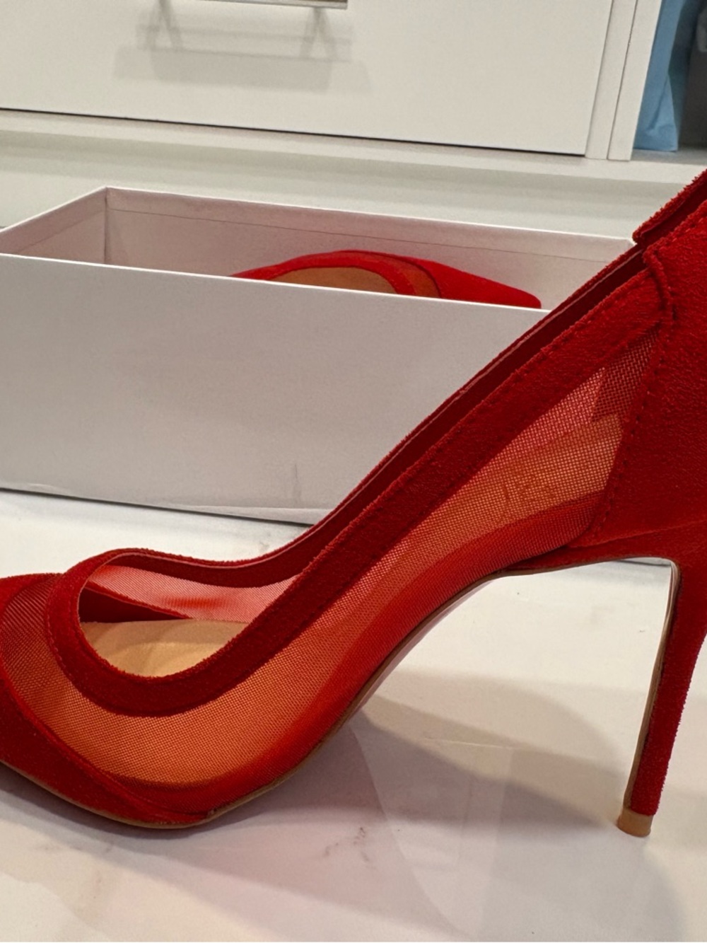 Red Mesh High Heel Pumps - Women's Dress Heels